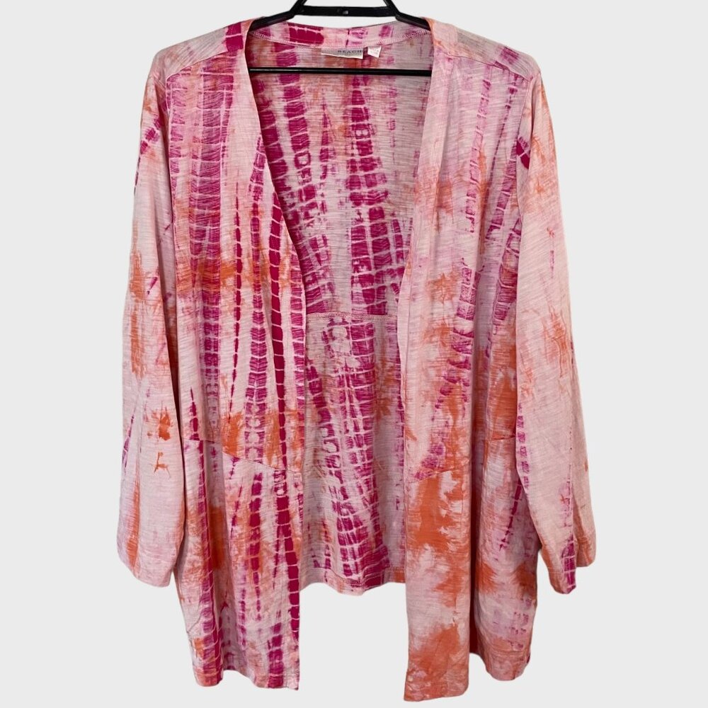 Belle Beach by Kim Gravel Tie-Dye Slub Knit Cardigan Sweater Pink Womens Size 4X